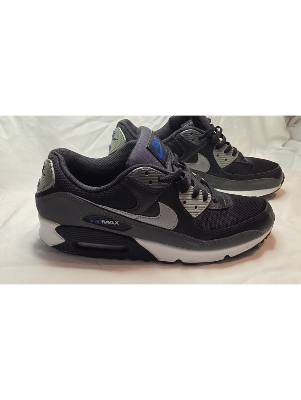Nike Air Max 90 DM9102-002 Men’s 11.5 Black Iron Grey Reflective Blue Sneakers